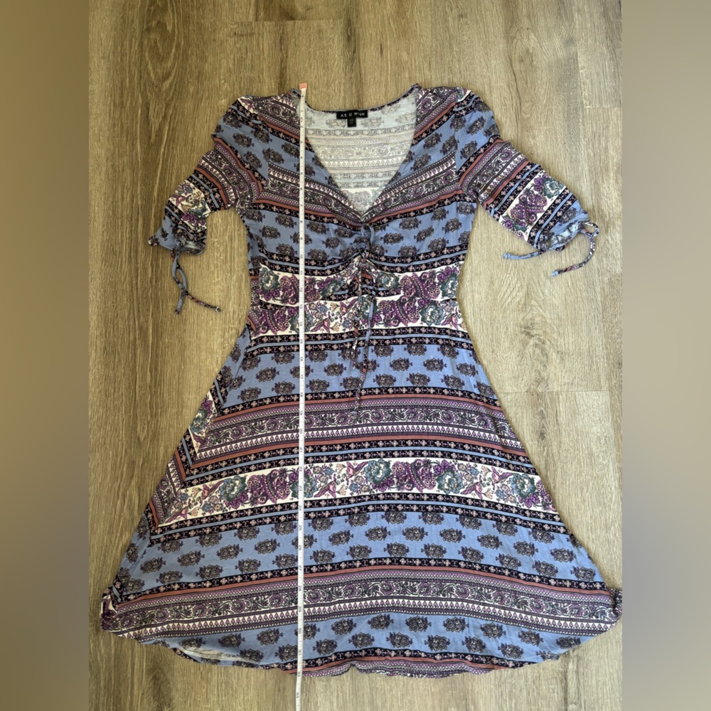 As U Wish Blue and Purple Patterned V-Neck Midi Dress - Picture 12 of 12